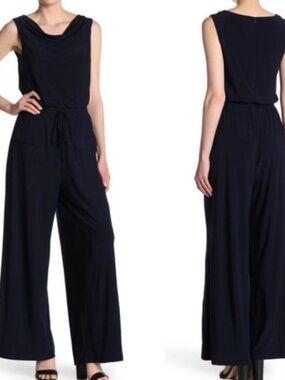 Vince Camuto Black Cowl Neck Drawstring Waist Sleeveless Stretch Jumpsuit SM NWT